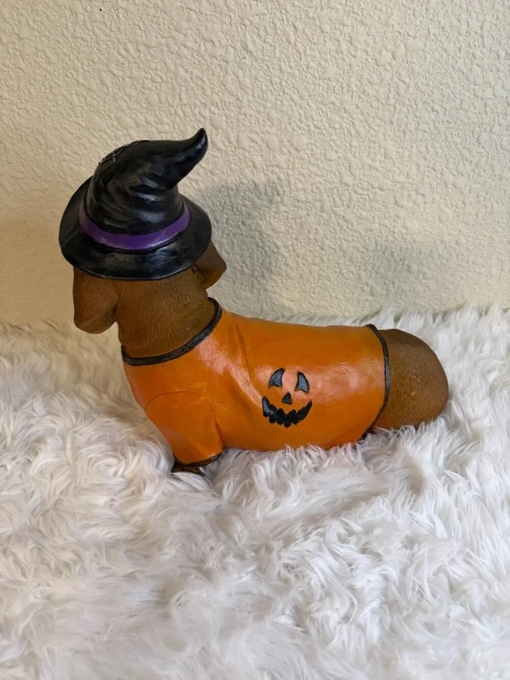 Halloween Witch Dachshund Dog Figurine Pumpkin Sweater Decor NWT